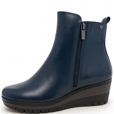 SUSST WOMENS WEDGE ZIP ANKLE BOOT - NAVY